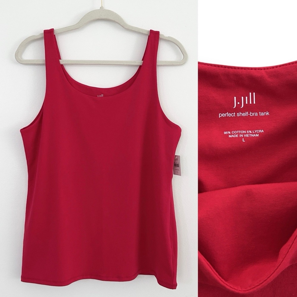 J. Jill Women Size Large Cherry Red Cotton Blend Perfect Shelf Bra Tank Top NWT